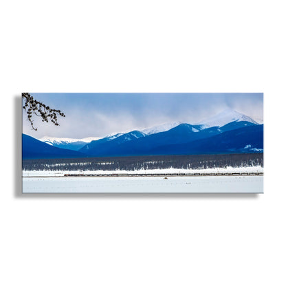 Colorado Rocky Mountain Winter Landscape Art Print with Train in Snow