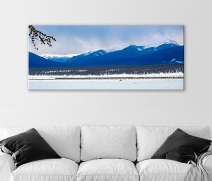 Colorado Rocky Mountain Winter Landscape Art Print with Train in Snow