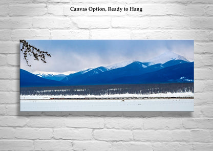 Colorado Rocky Mountain Winter Landscape Art Print with Train in Snow
