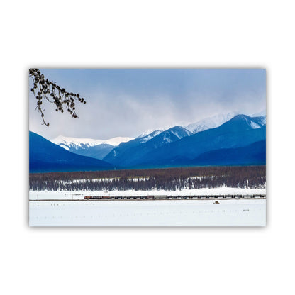 Colorado Art with Rocky Mountain Winter Snowy Landscape and Train