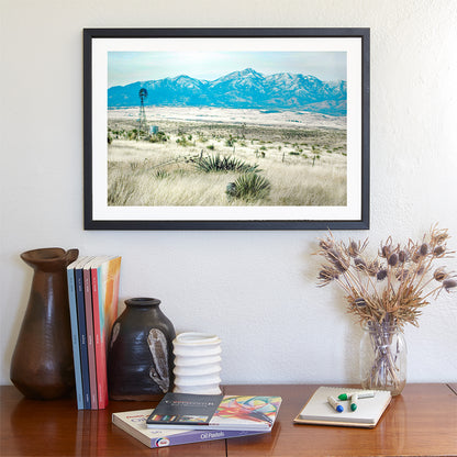 Sonoita Arizona Ranch Windmill Landscape Art with Santa Rita Mountains