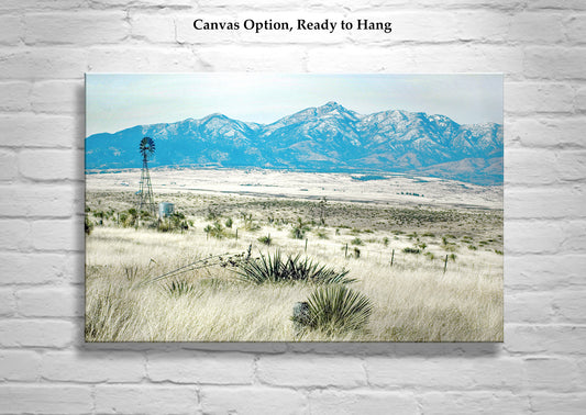 Sonoita Arizona Ranch Windmill Landscape Art with Santa Rita Mountains