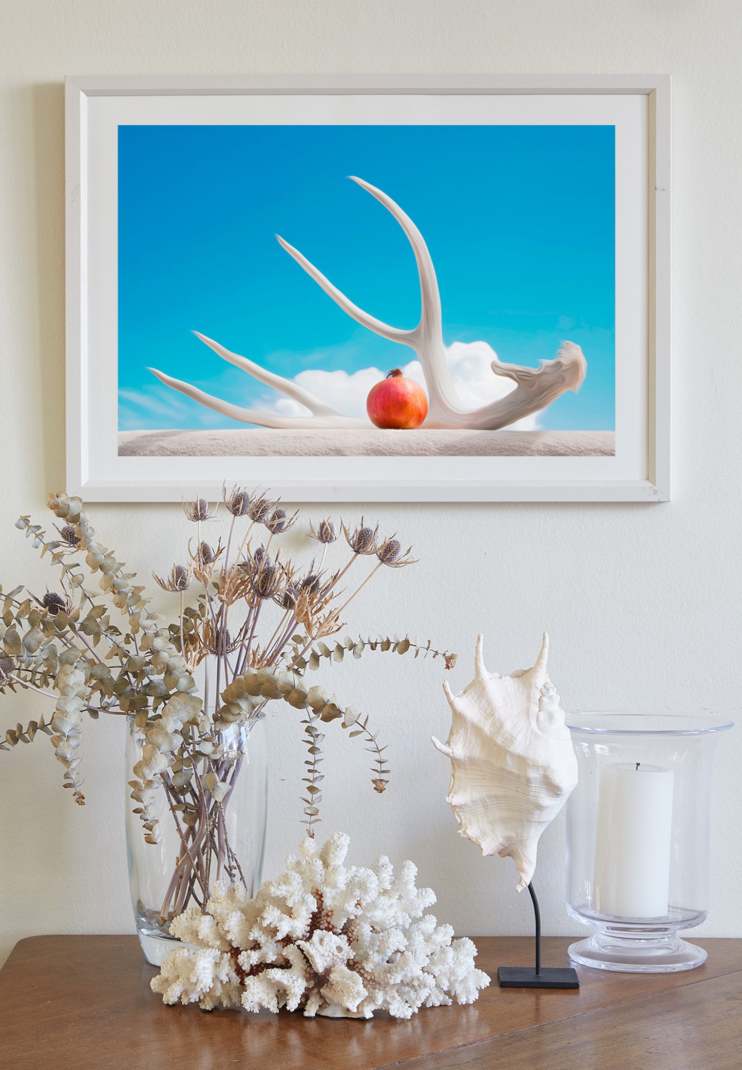 Fine Art Surreal Still Life – Deer Antler & Pomegranate Print