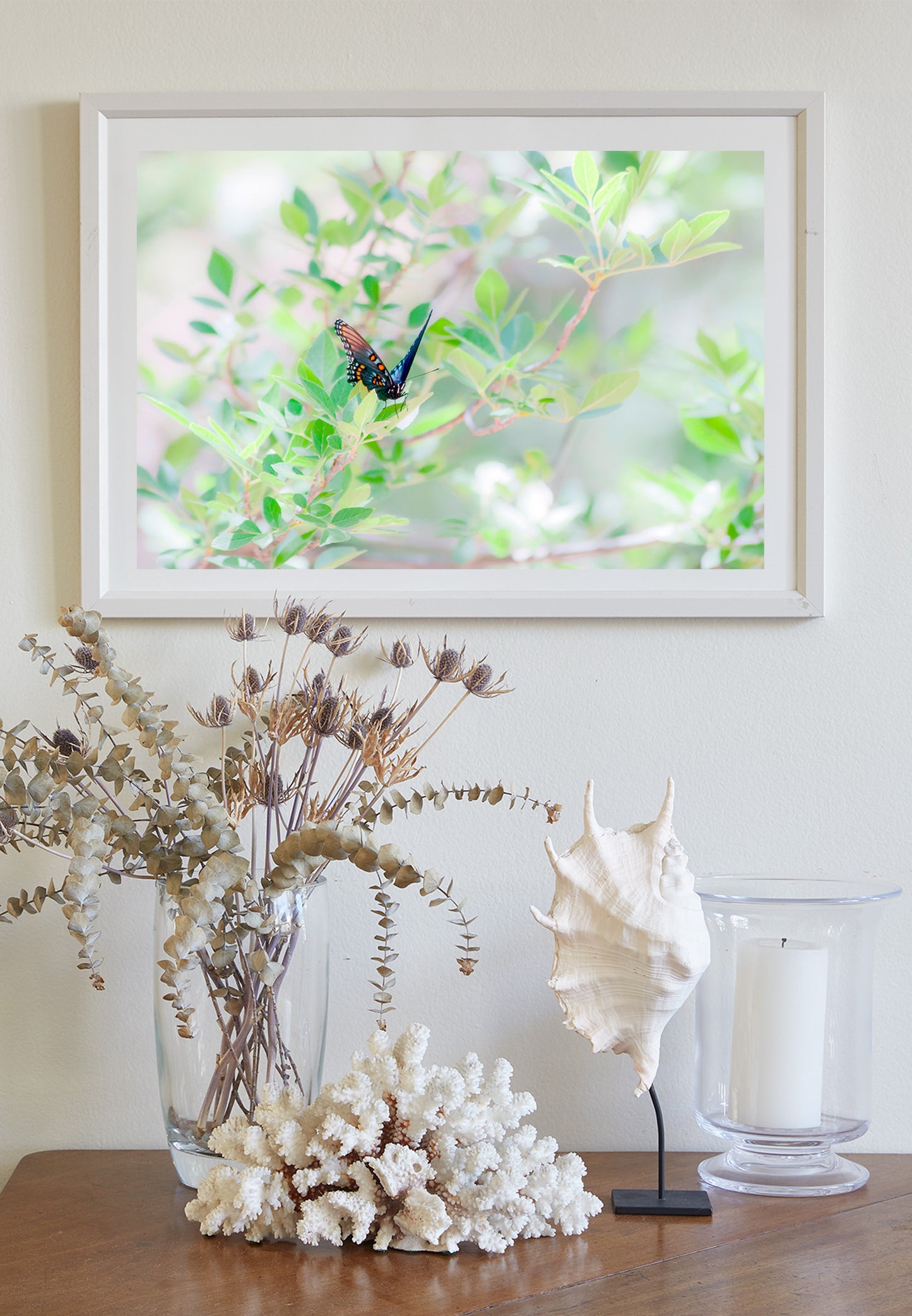 Pastel Green Nature Print with Swallowtail Butterfly | Sycamore Canyon
