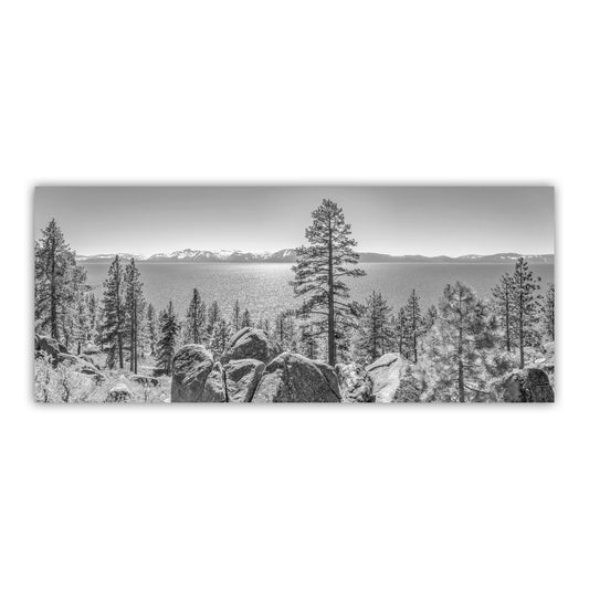 Black & White Panoramic Art Print of Lake Tahoe Sierra Nevada