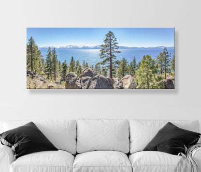 Lake Tahoe Nevada Panoramic Photograph | Sierra Mountains Landscape Wall Art for Home Living Room