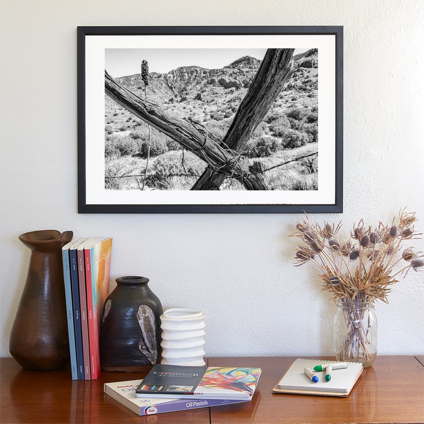 Muleshoe Ranch Arizona Landscape Art with Barbed Wire Fence | Southwest Wall Decor in Black & White