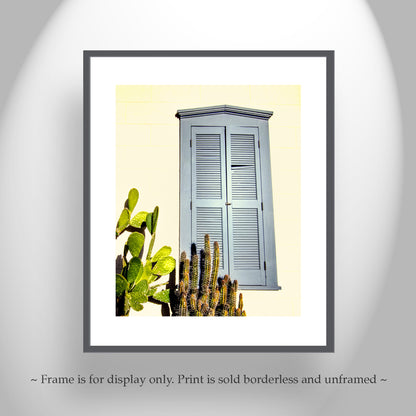 Blue Shutter Architecture Print in Southwestern Style with Desert Cactus