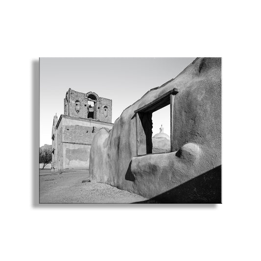 Old Desert Adobe Arizona Church Art Print in Black and White