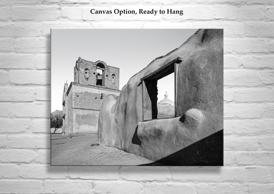 Old Desert Adobe Arizona Church Art Print in Black and White