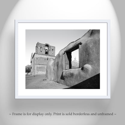 Old Desert Adobe Arizona Church Art Print in Black and White