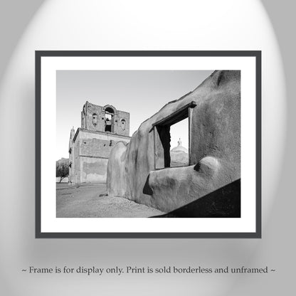 Old Desert Adobe Arizona Church Art Print in Black and White