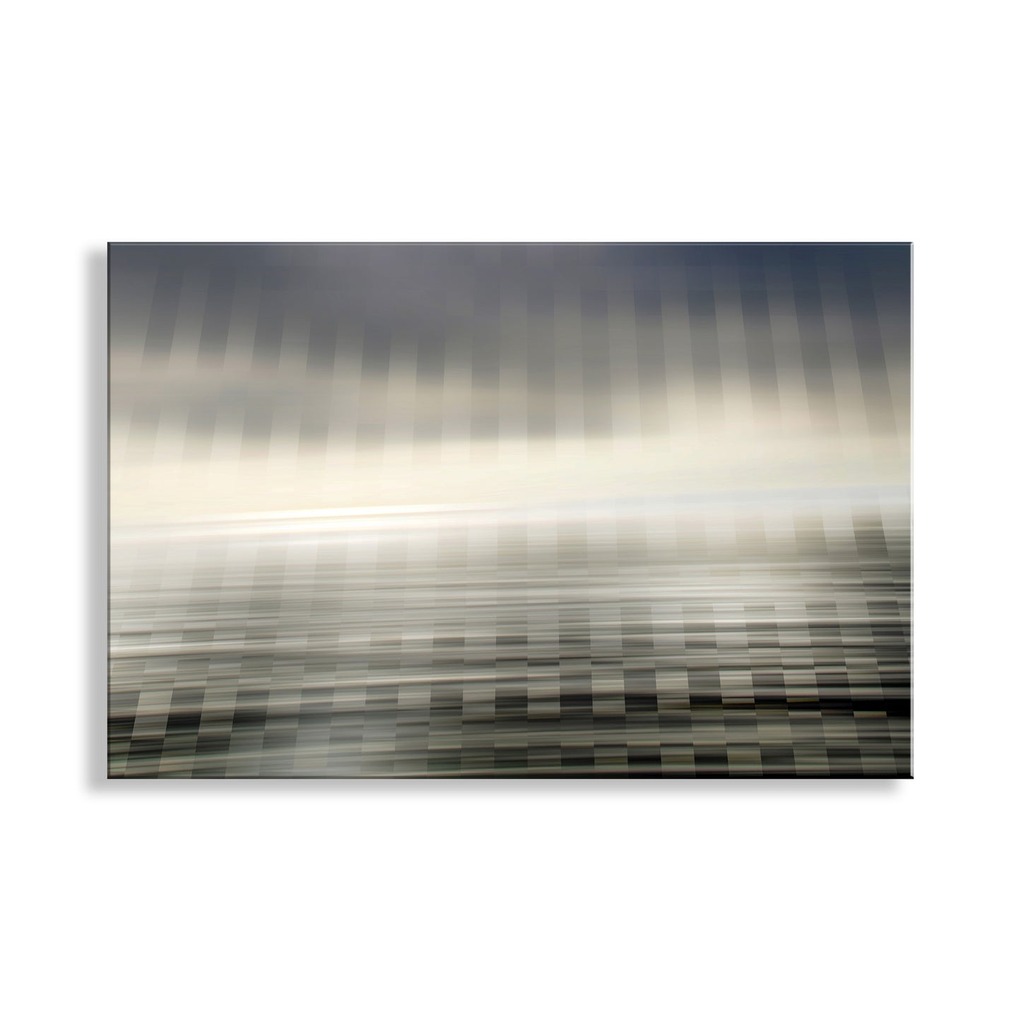 Abstract art piece with horizontal stripes in gray and beige on a white background. Pacific Ocean Print in Abstract as Large Framed Geometric Art