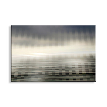 Abstract art piece with horizontal stripes in gray and beige on a white background. Pacific Ocean Print in Abstract as Large Framed Geometric Art