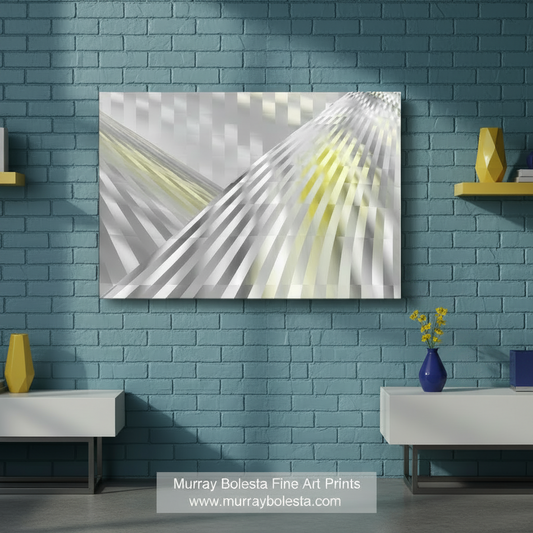 Abstract design with wavy lines in gray and yellow on a white background. Abstract Grey & Yellow Wall Art as Large Geometric Wall Decor by Murray Bolesta