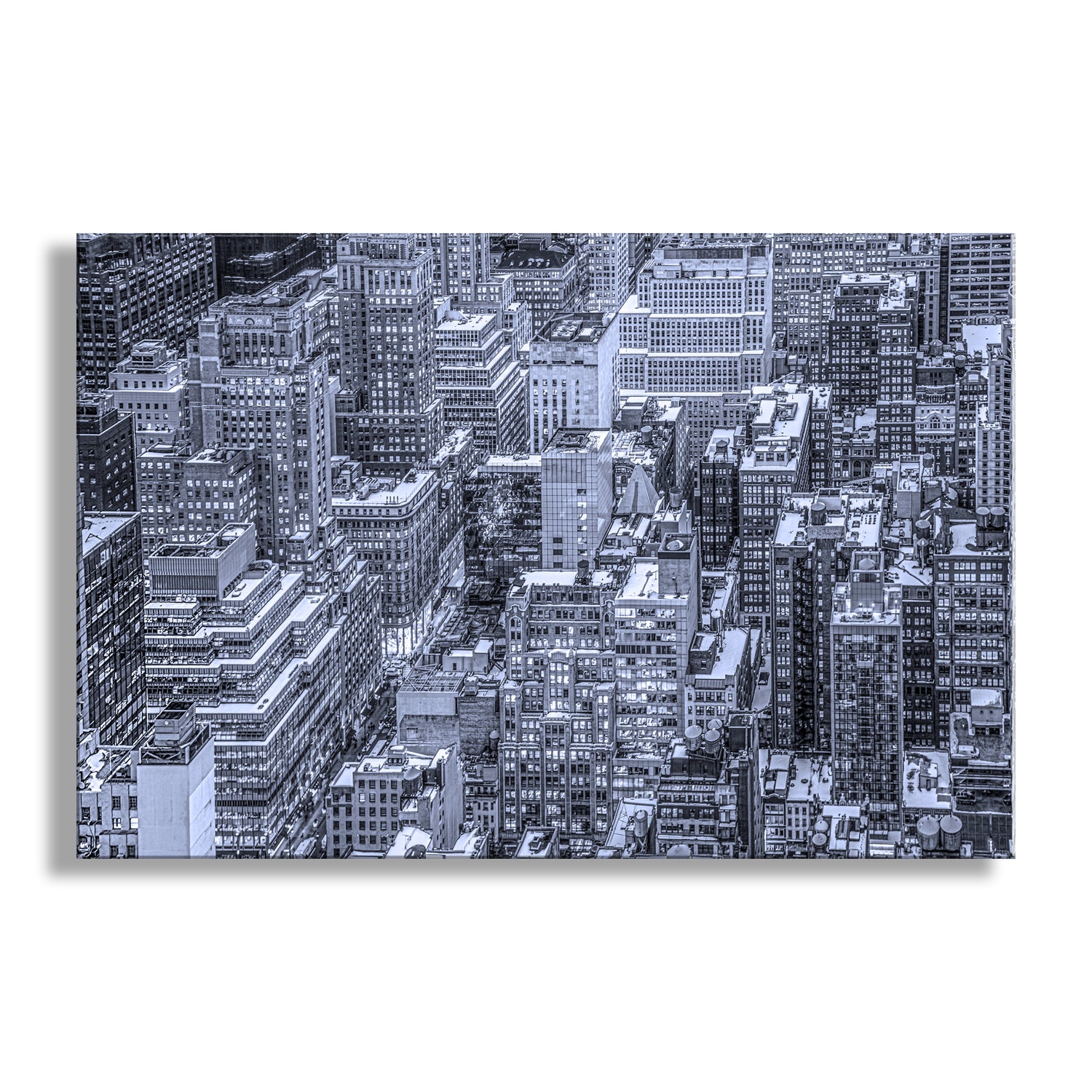 Cityscape of tall buildings in black and white on a white background. New York City Winter Wall Art Print | Midtown Manhattan Rooftops Cityscape