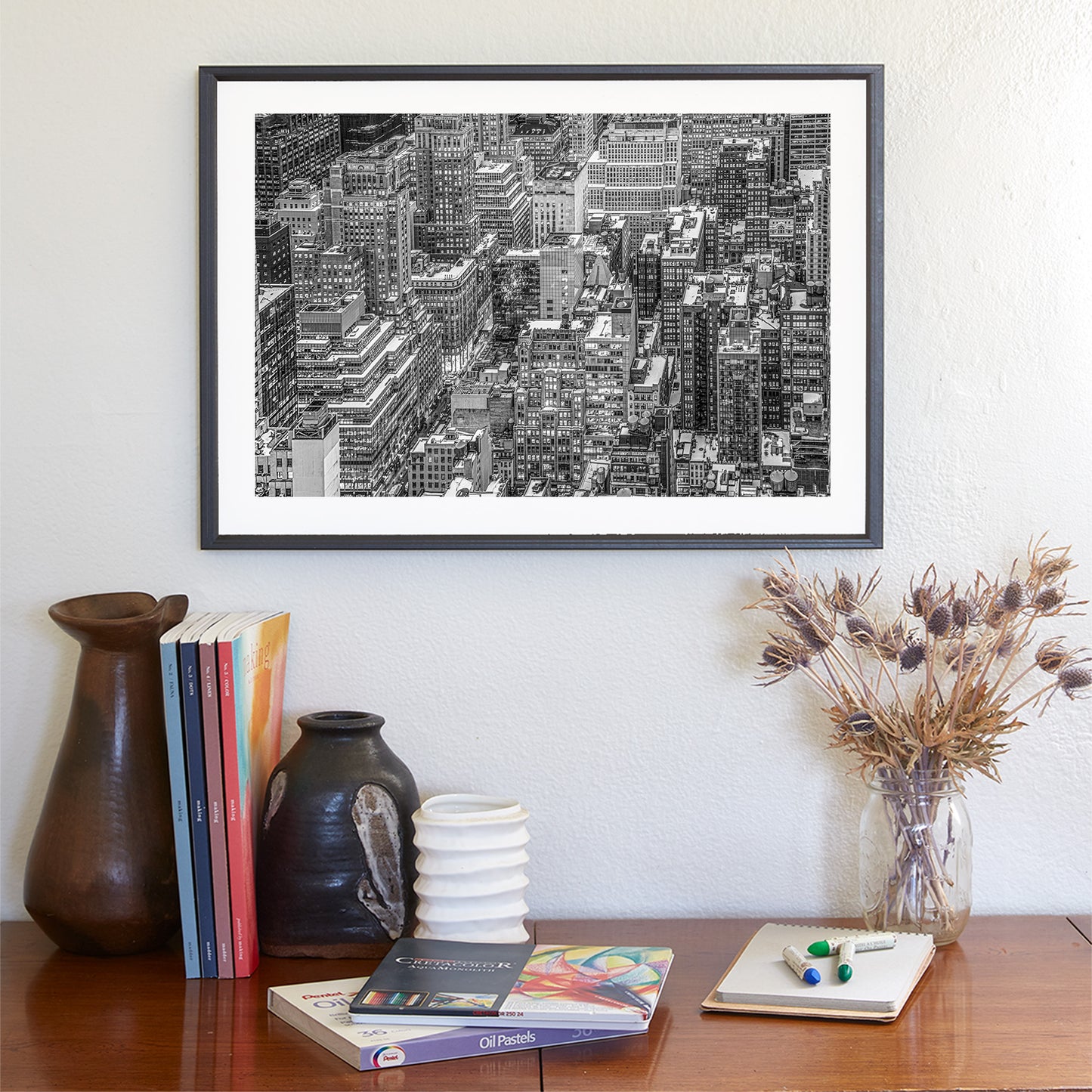 Midtown Manhattan Black & White Art Print of Rooftops in Winter