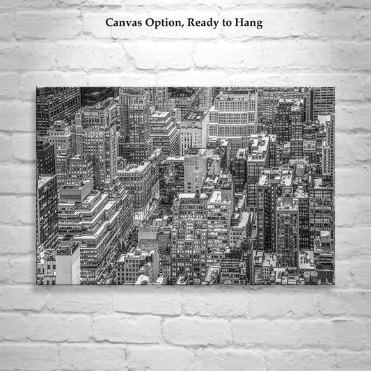 Midtown Manhattan Black & White Art Print of Rooftops in Winter