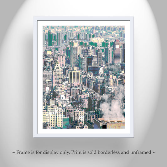 Framed cityscape print with a white frame on a gray background. New York Upper East Side Art Print by Murray Bolesta