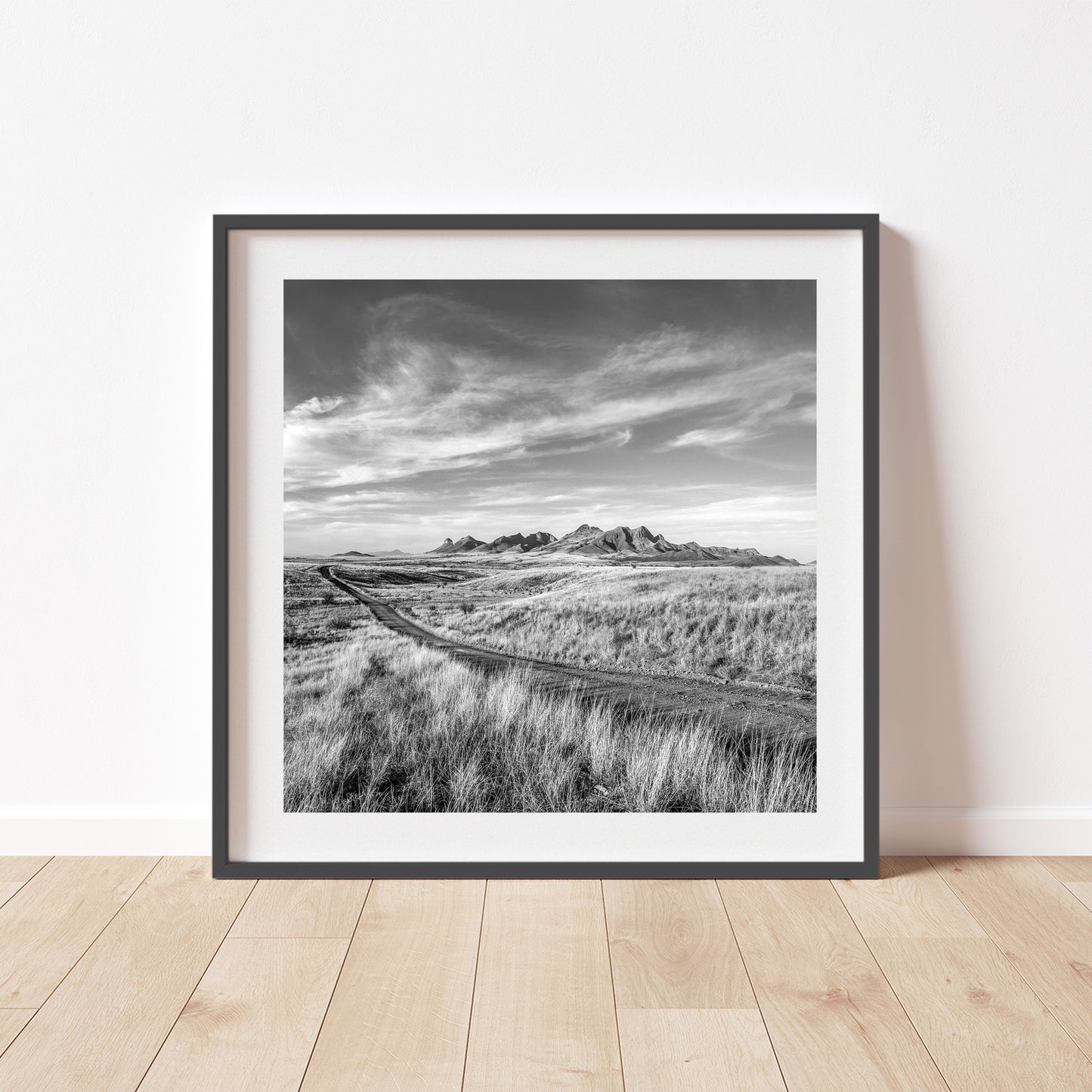 Arizona Country Roads Landscape Art in Black & White on Square Print