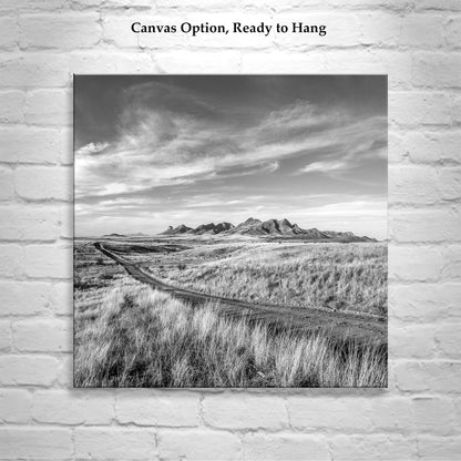 Arizona Country Roads Landscape Art in Black & White on Square Print