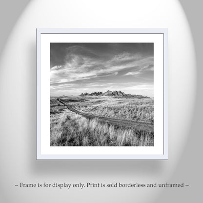 Arizona Country Roads Landscape Art in Black & White on Square Print