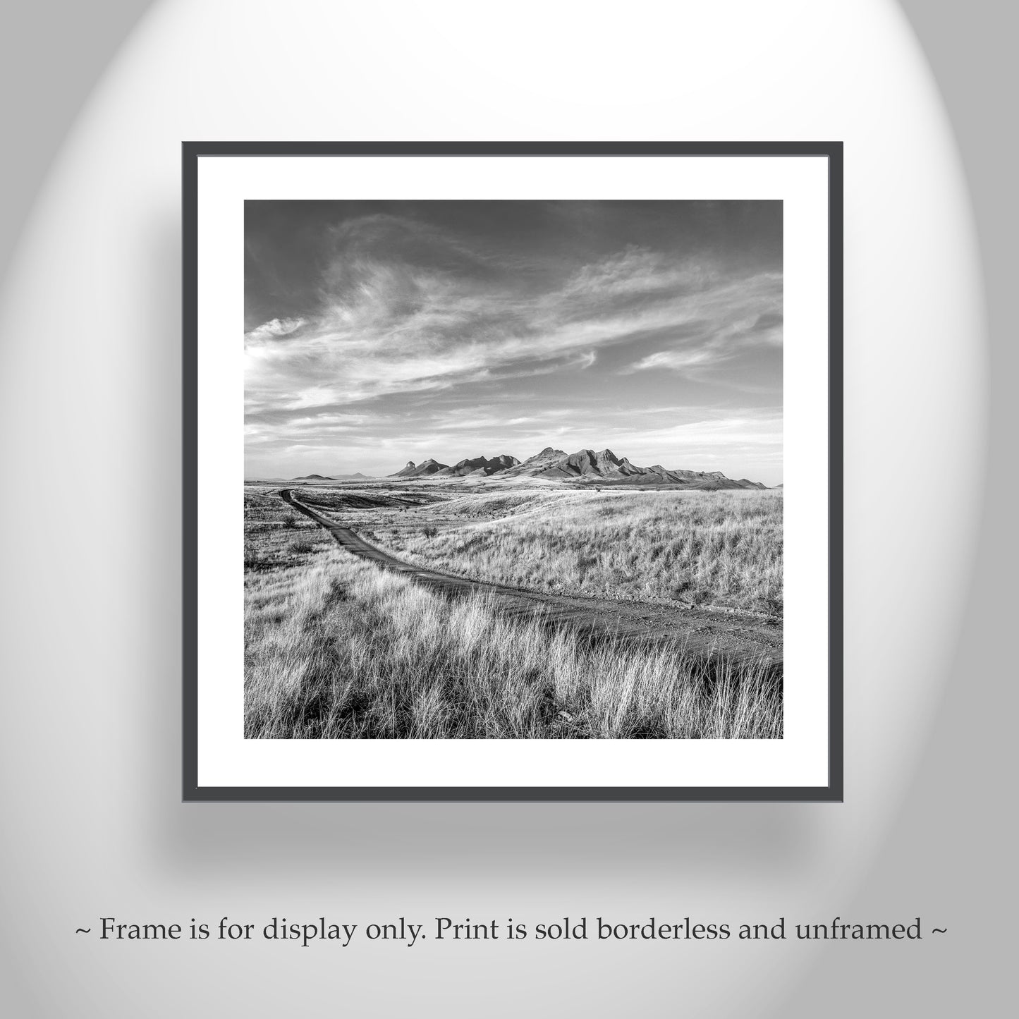 Arizona Country Roads Landscape Art in Black & White on Square Print