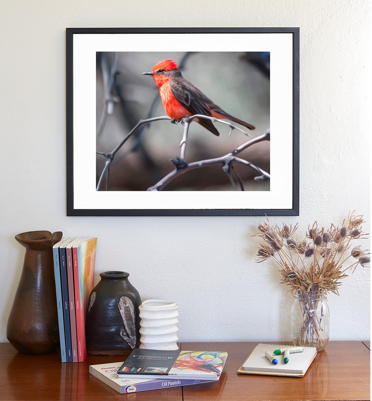 Vermilion Flycatcher Bird Art as Arizona Avian Wall Decor