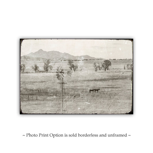 Vintage Santa Rita Mountain Arizona Horse Ranch Landscap | Rustic Equestrian Art Print | Western Art Gift