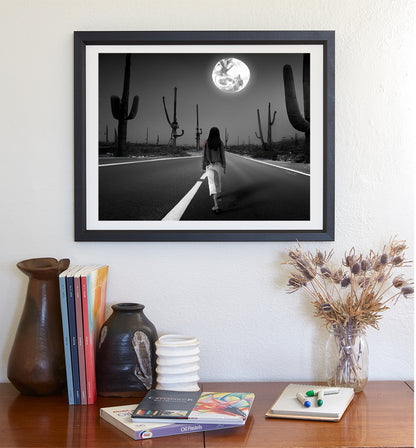 Surreal Desert Moon Art Print in Black and White | Country Road