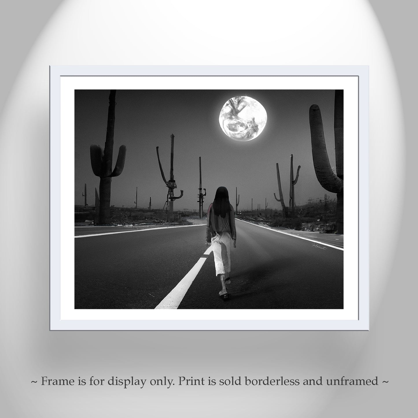 Surreal Desert Moon Art Print in Black and White | Country Road