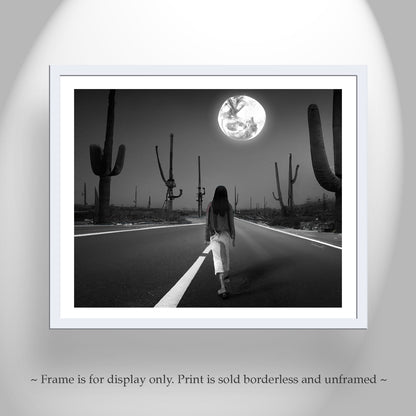 Surreal Desert Moon Art Print in Black and White | Country Road