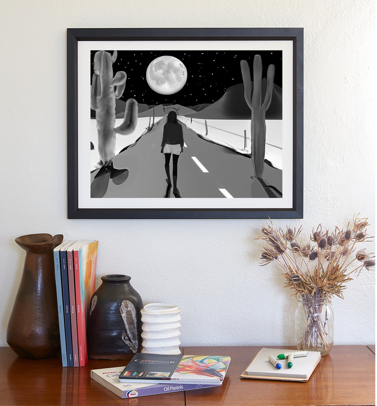 Desert Highway Night Surreal Fine Art Print | Desert Moon