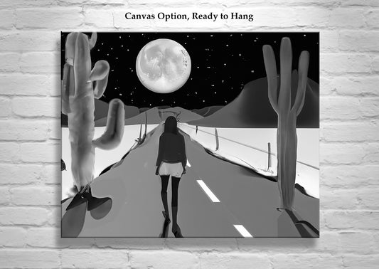 Desert Highway Night Surreal Fine Art Print | Desert Moon