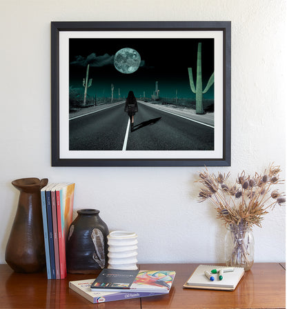 Fine Art Print with Surreal Desert Moon and Saguaro Cactus