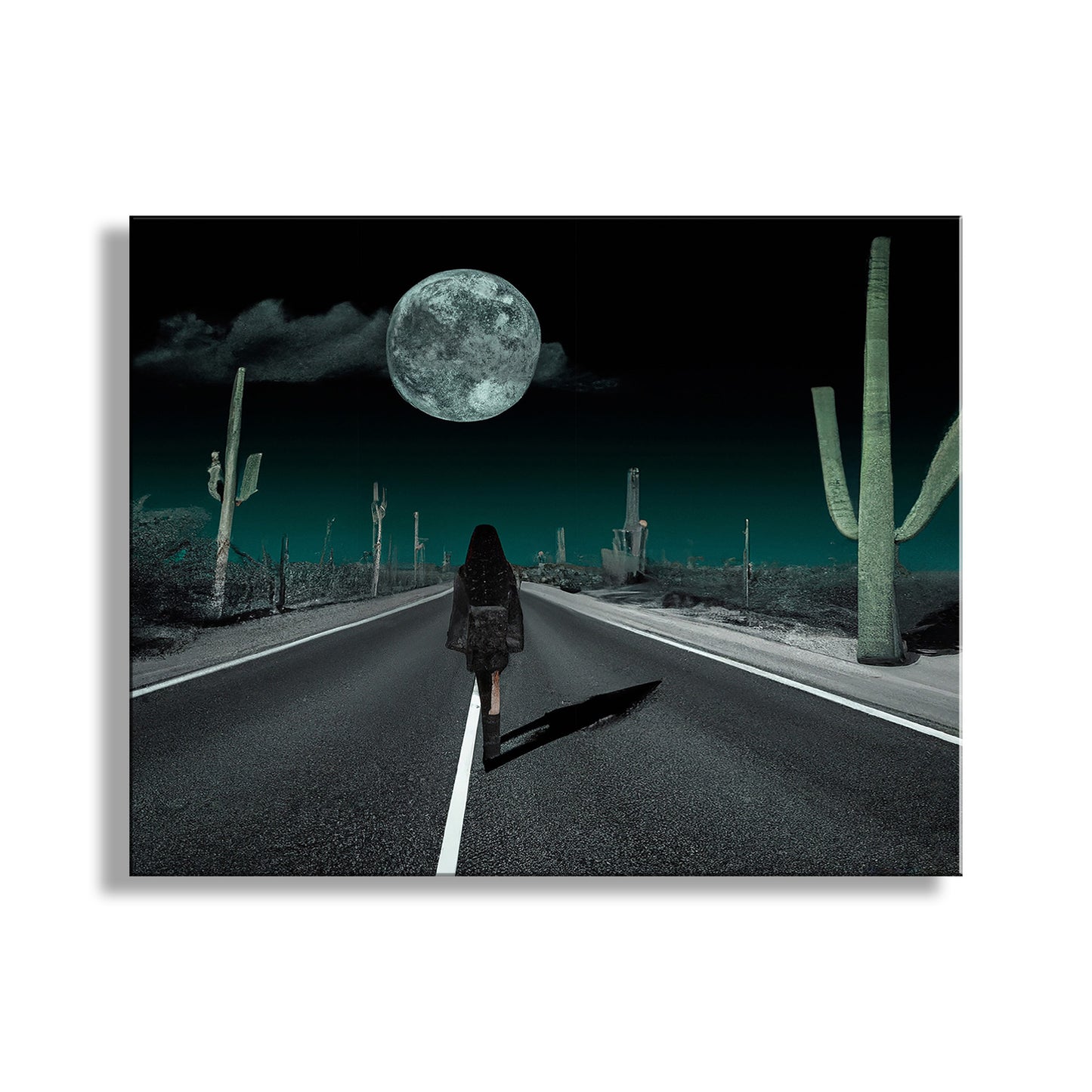 My moody digital art - a woman roams a desert highway. Unique signed art by Murray Bolesta!
