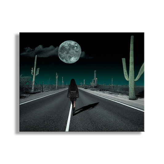 My moody digital art - a woman roams a desert highway. Unique signed art by Murray Bolesta!