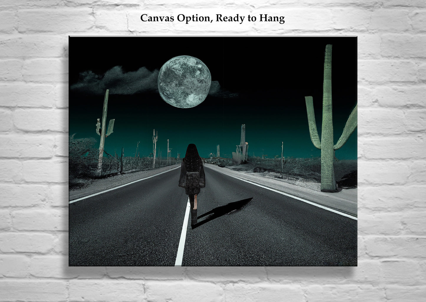Fine Art Print with Surreal Desert Moon and Saguaro Cactus