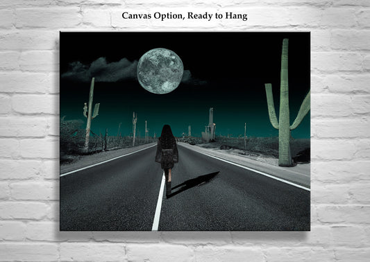 Fine Art Print with Surreal Desert Moon and Saguaro Cactus