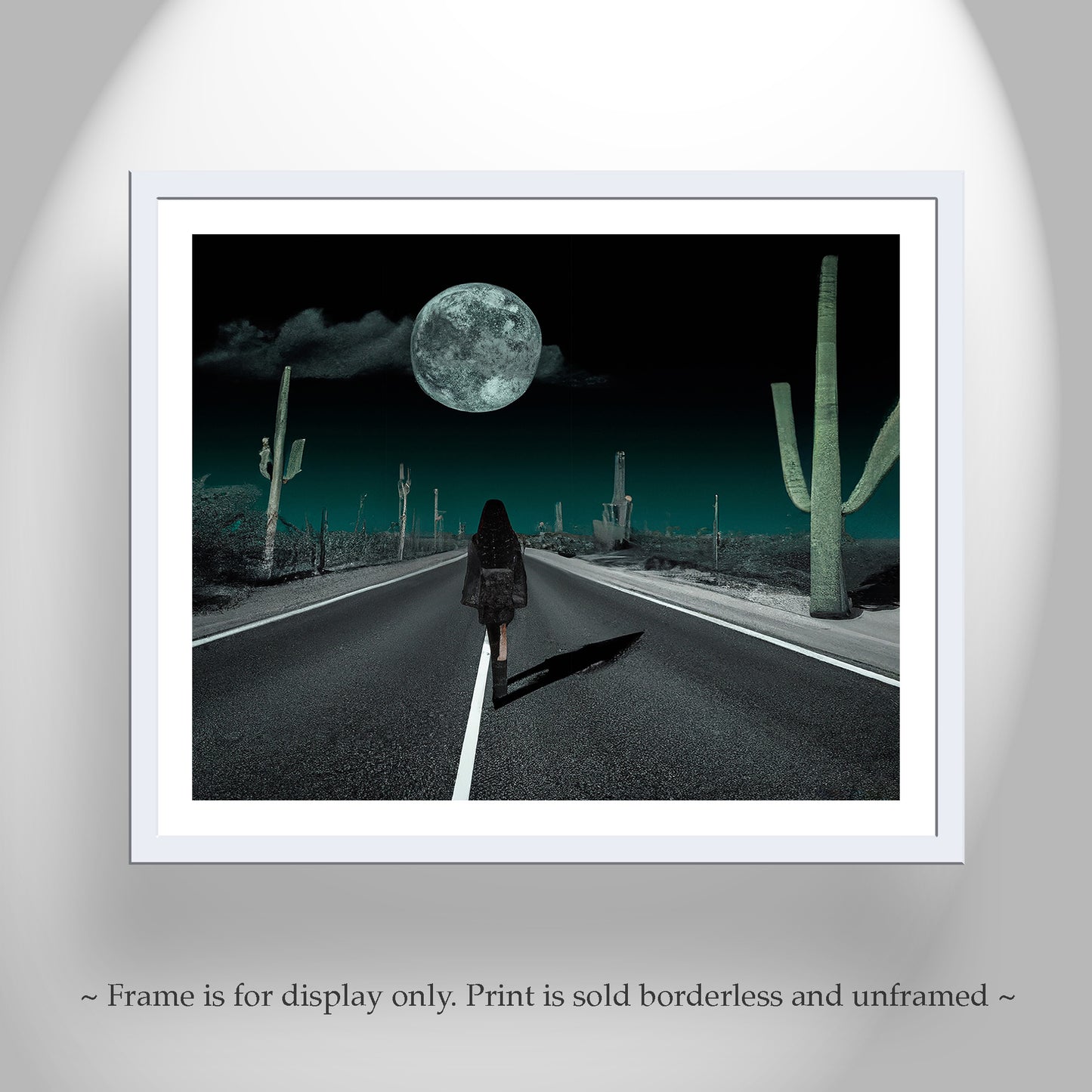 Fine Art Print with Surreal Desert Moon and Saguaro Cactus
