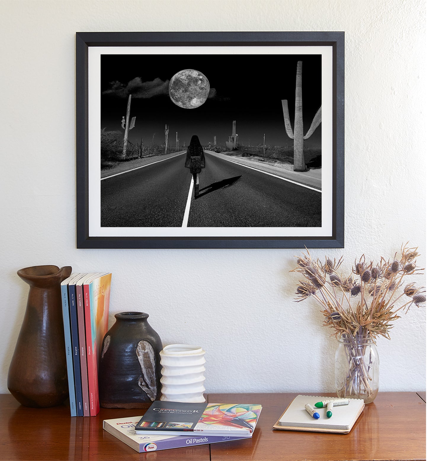 Black and White Surreal Desert Moon Art Print