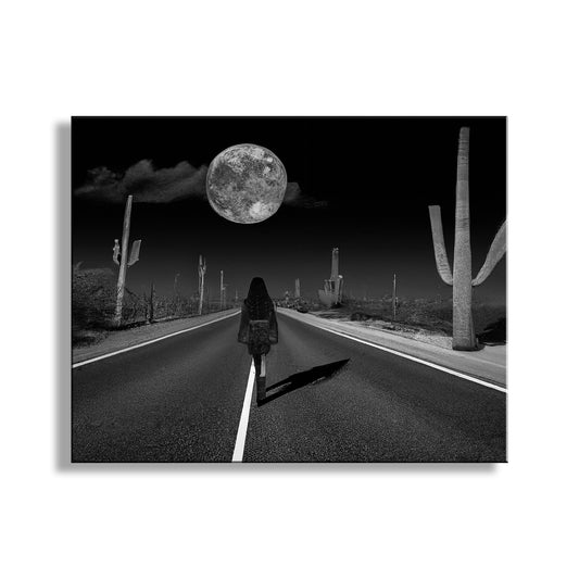 My moody digital art - a woman roams a desert highway. Unique signed art by Murray Bolesta!