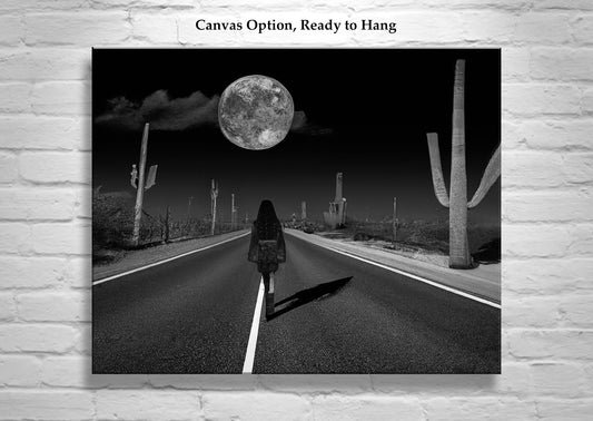 Black and White Surreal Desert Moon Art Print