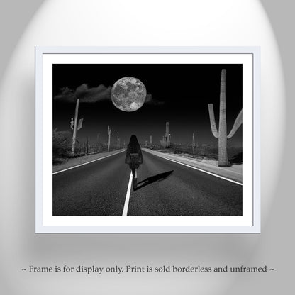 Black and White Surreal Desert Moon Art Print