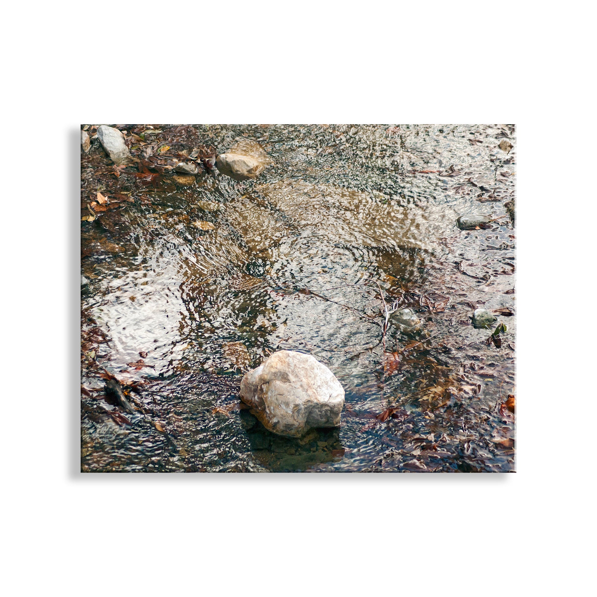 Rock in a stream with clear water on a white background. Madera Canyon Arizona  Mountain Creek Fine Art Nature Photography with Water Ripples
