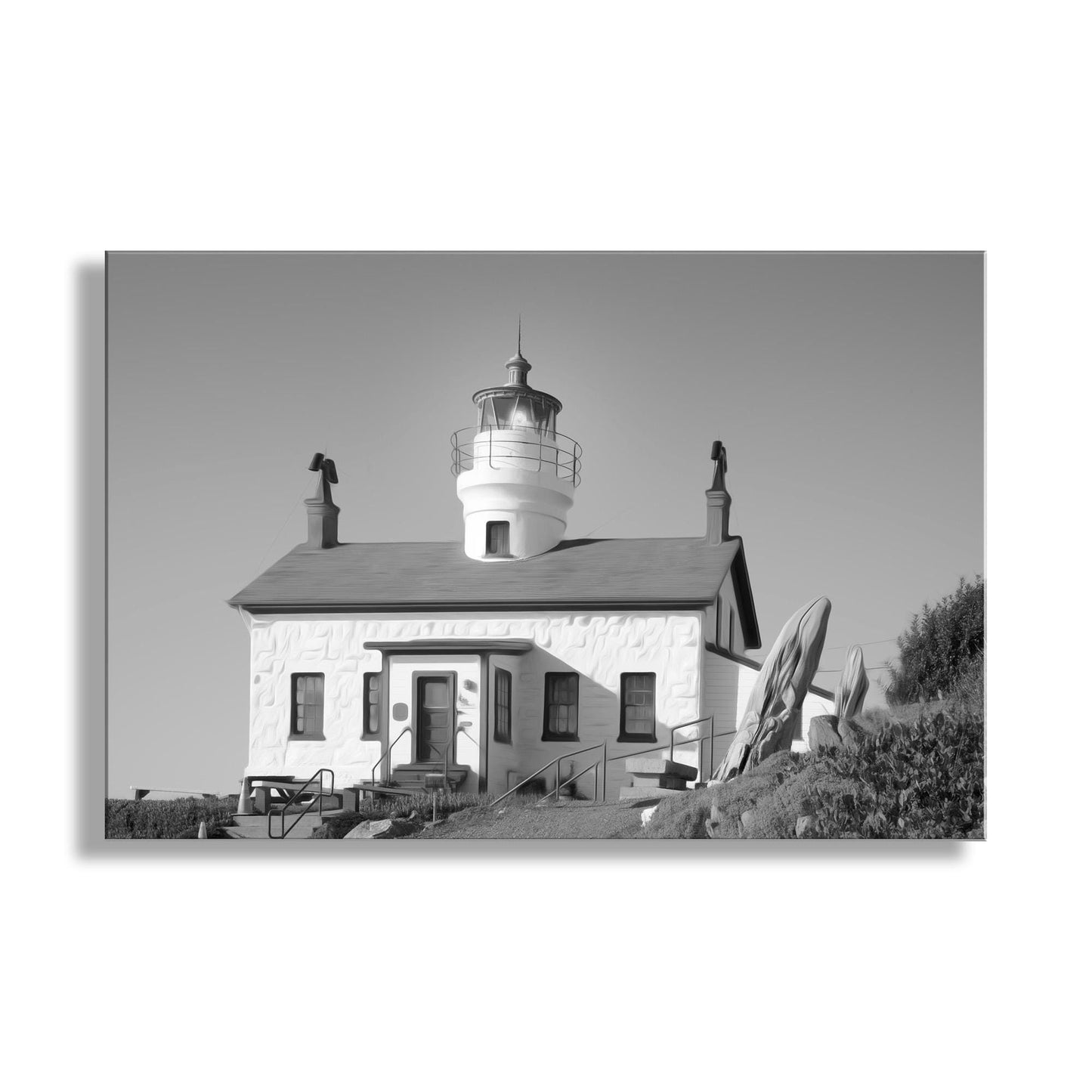Crescent City Lighthouse Print – Battery Point Black & White