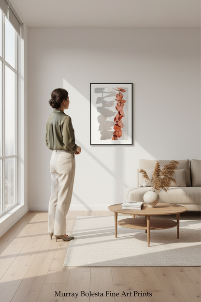 Minimalist Eucalyptus Art Print | Red Leaves Botanical Wall Decor