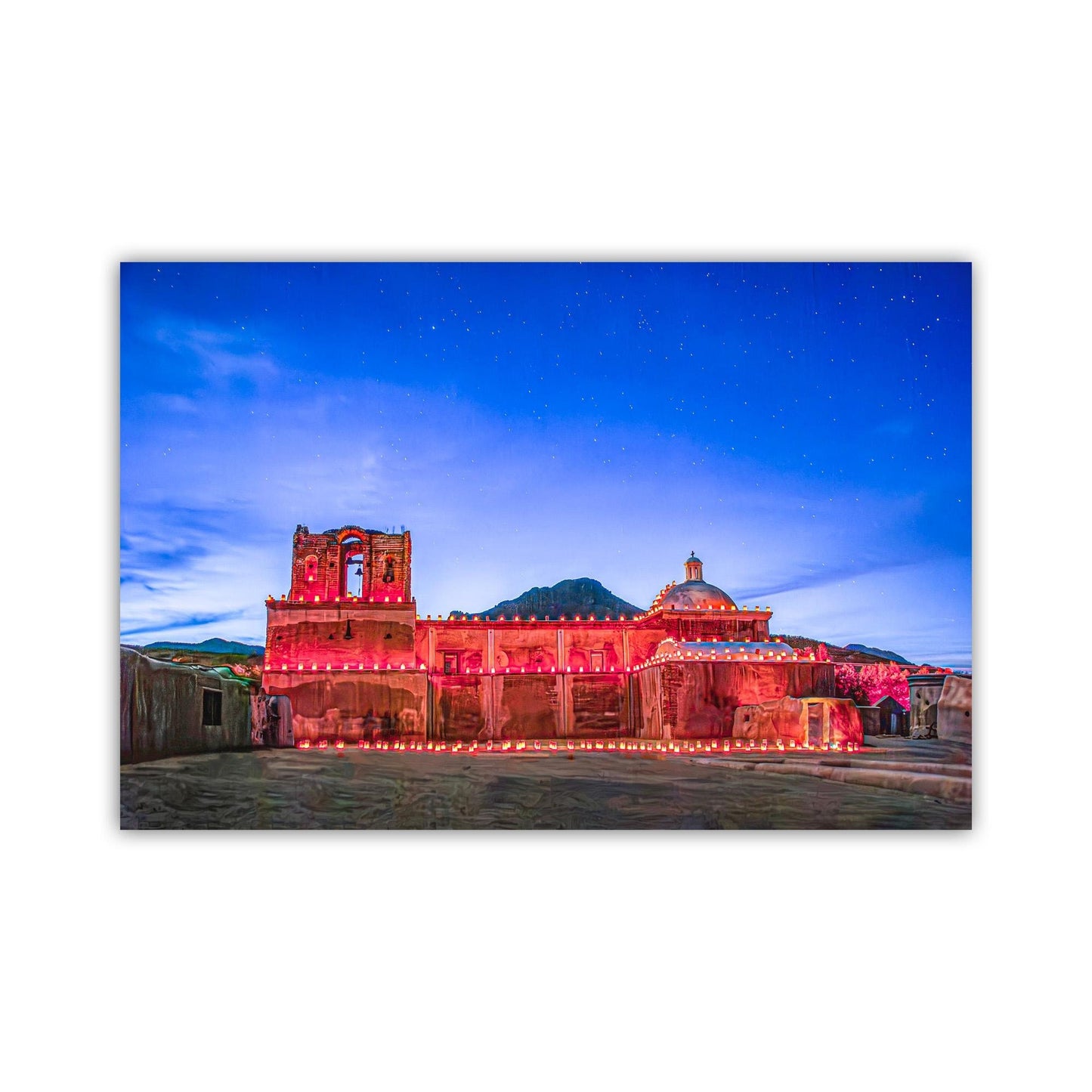 Farolito Church Scene – Arizona Luminaria Night in Tumacacori