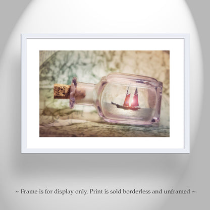 Sailing Ship in a Bottle Painterly Art – Romantic Nautical Wall Art
