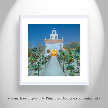 Tucson Arizona Mission at Night – Southwestern Desert Art Print